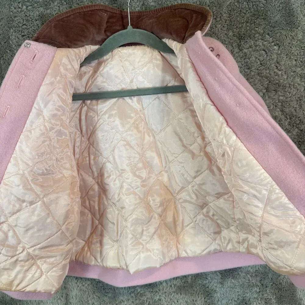 Vintage Pink Dress Coat Cute Togs 18 Months Toddler Girl Velvet Collar